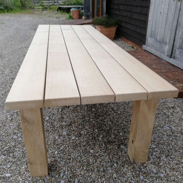 Large oak Garden Table handmade with a 5 plank top