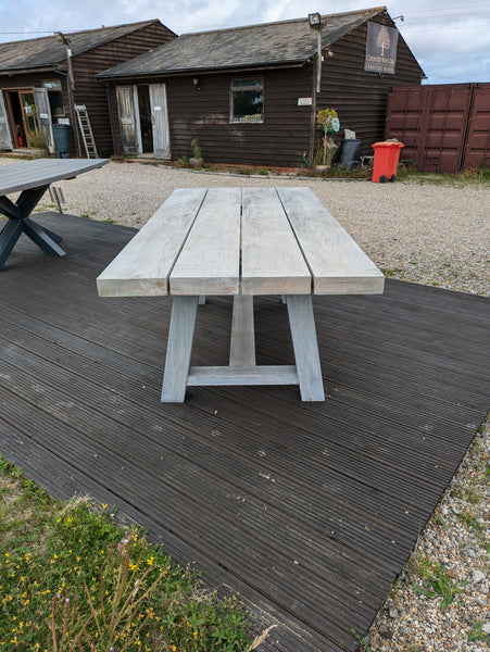 Clearance - Handmade Oak Heavy Trestle Garden Table