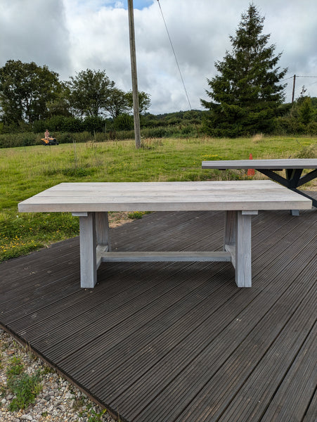 Clearance - Handmade Oak Heavy Trestle Garden Table