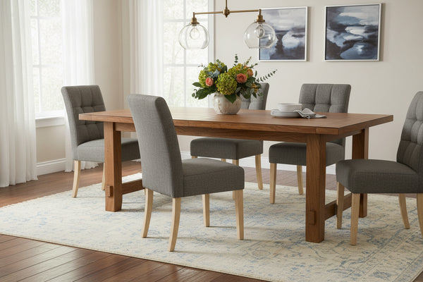 Gray upholstered chair with wooden legs on a white background
