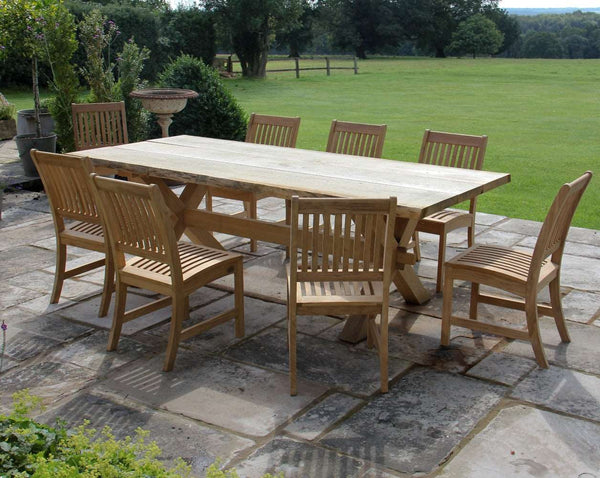 Handmade English Oak outside dining table with cross legs