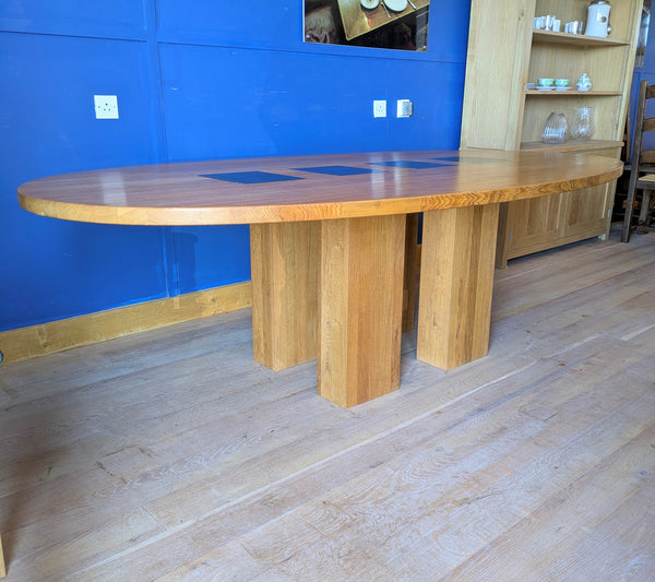 Clearance- Oval Oak Dining Table With Slate Inserts