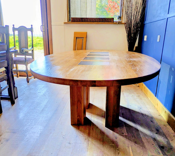 Clearance- Oval Oak Dining Table With Slate Inserts