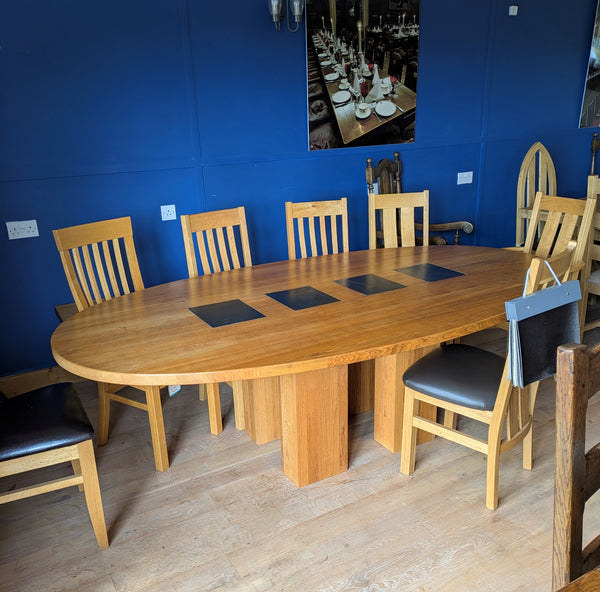Clearance- Oval Oak Dining Table With Slate Inserts