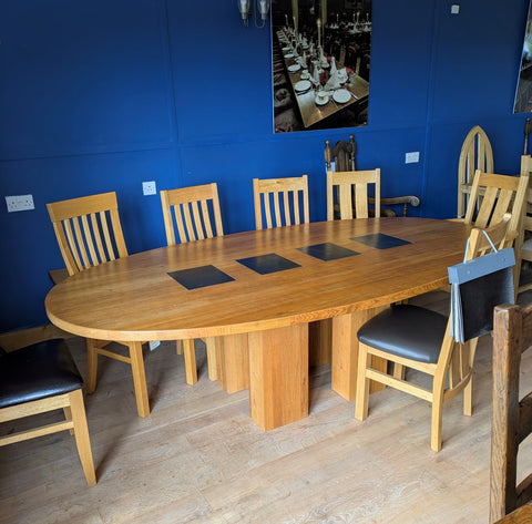 Clearance- Oval Oak Dining Table With Slate Inserts