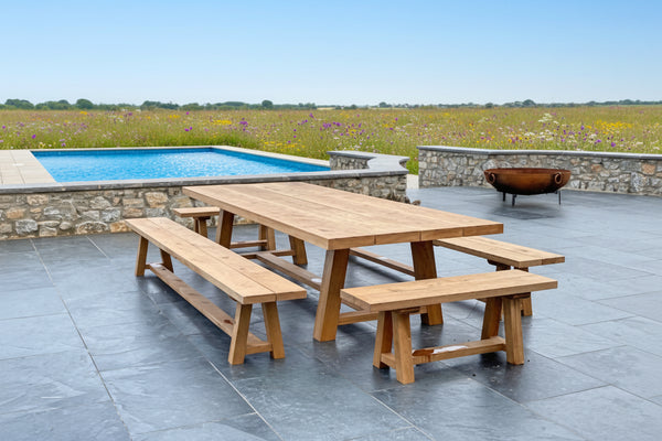 Oak table on patio 