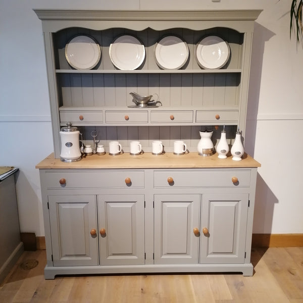 Painted pine dresser with oak top and knobs