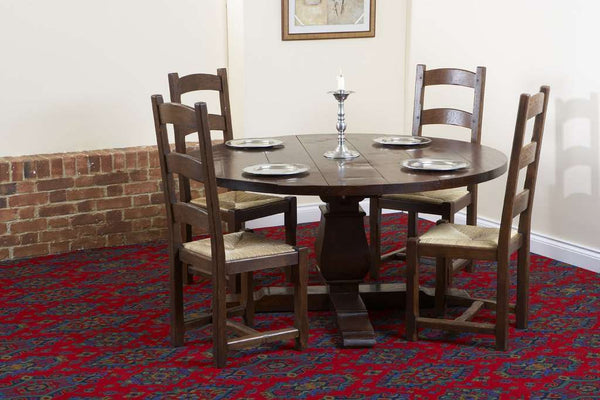 Round oak Baluster dining table with chairs