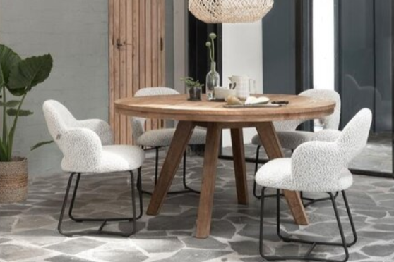Round Reclaimed Teak Splayed Leg Dining Table