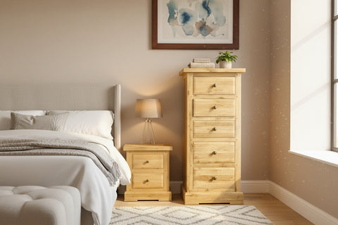 5 drawer solid oak slim Wellington chest of drawers