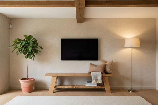 Splayed leg TV table with shelf 