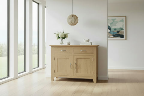 Small oak sideboard in honey oak in a modern Sussex house