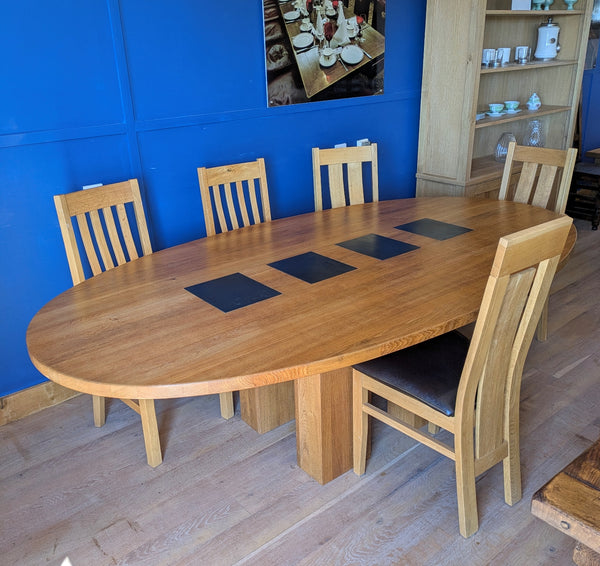 Clearance- Oval Oak Dining Table With Slate Inserts
