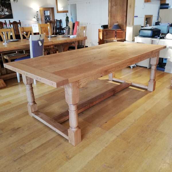 Traditional oak refectory table with canon turned legs