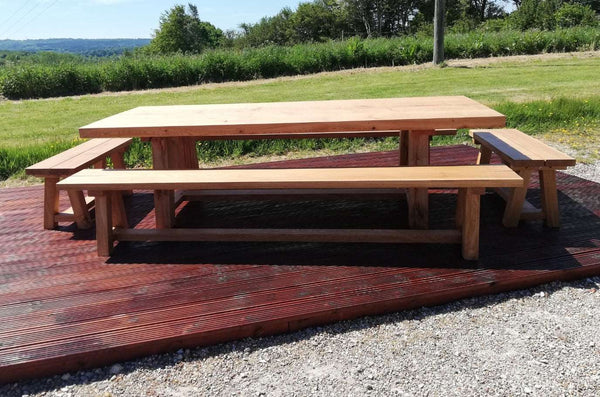 Outdoor Dining Furniture - Oak Splayed Leg Benches
