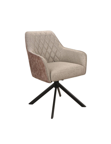 Upholsterd contemporay dining chairs with splayed black metal legs