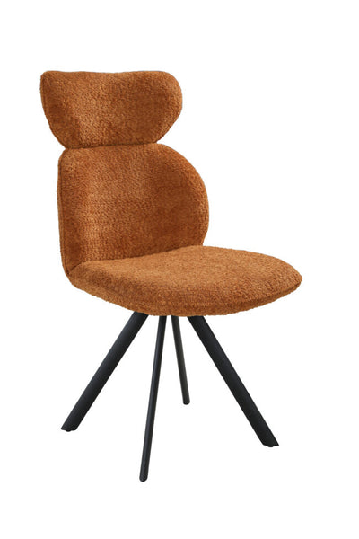 A modern accent chair with a textured, shaggy brown boucle upholstered seat and backrest, supported by a black metal star base, shown against a plain white background.
