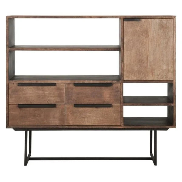 Reclaimed Teak by DTP -  1 Door 4 Open Racks 4 Drawer Sideboard Odeon