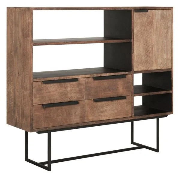 Reclaimed Teak by DTP -  1 Door 4 Open Racks 4 Drawer Sideboard Odeon