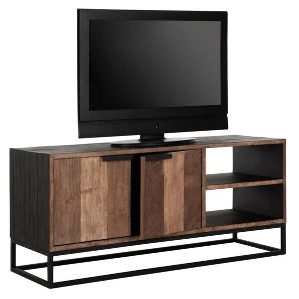 Small 2 door reclaimed teak TV cabinet with an open Niche