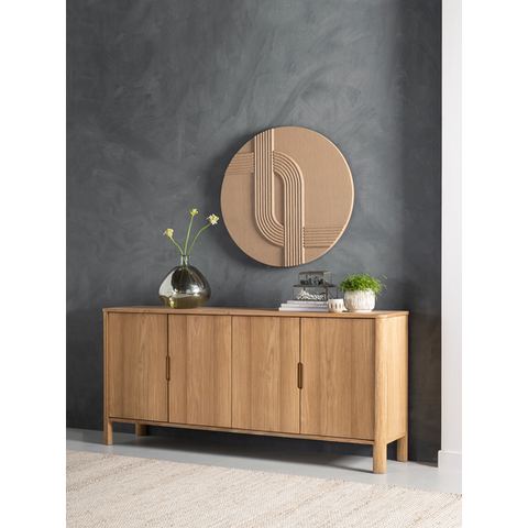 4 door sideboard in reclaimed teak with shelving to the cupboard space