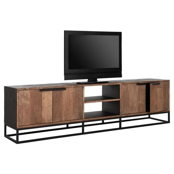 Large widescreen teak 4 door Tv cabinet with black metal framework