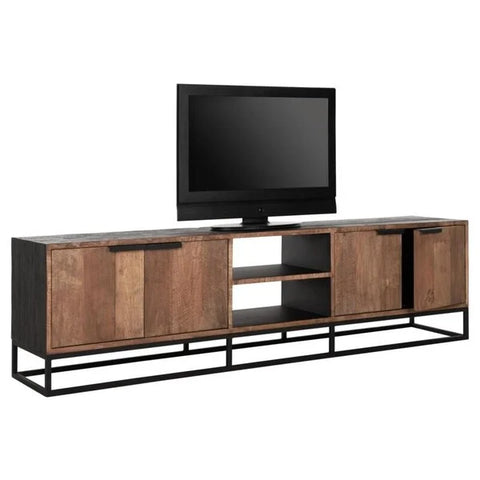 Large widescreen teak 4 door Tv cabinet with black metal framework
