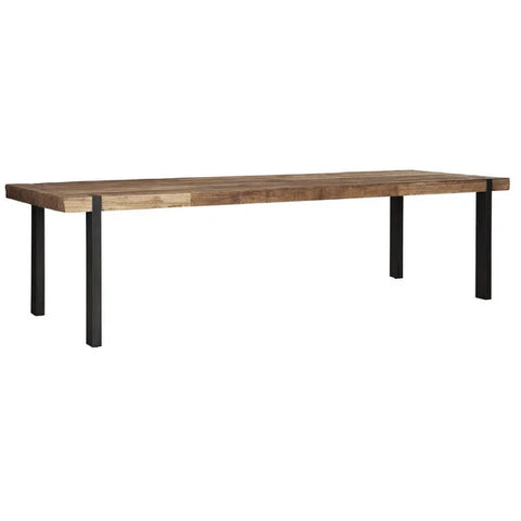 Dining table with a painted iron base and a reclaimed teak beam top 8cm thick