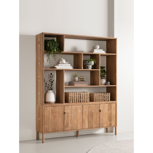 Reclaimed teak bookshelf with cupboard space