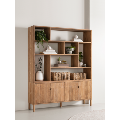Reclaimed teak bookshelf with cupboard space