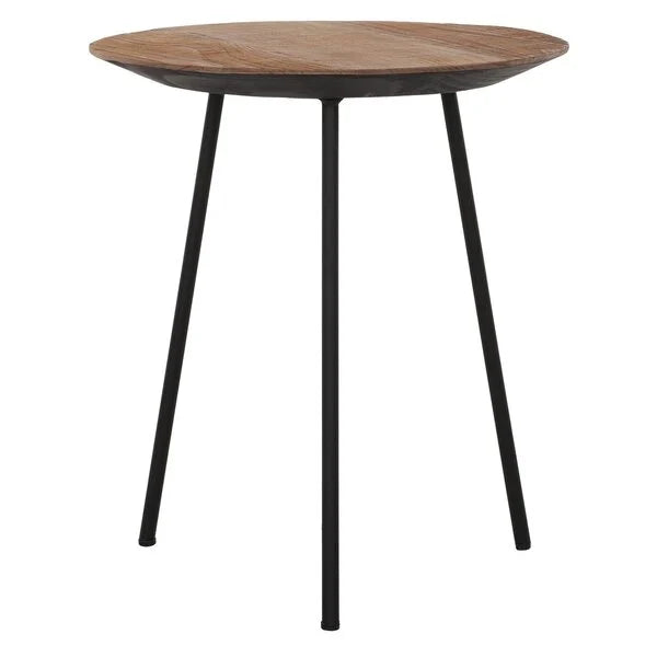 Reclaimed teak round coffee table with 3 tapered black pin legs