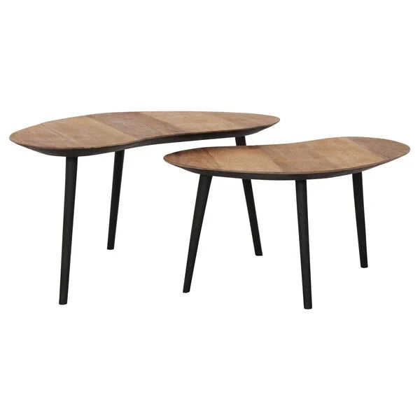 Pair of reclaimed teak coffee tables with an orgnic shape in a natural finish