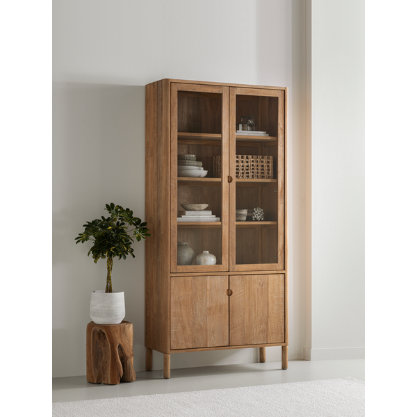 Glazed display cabinet with cupbords below and adjustable shelving
