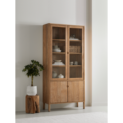 Glazed display cabinet with cupbords below and adjustable shelving