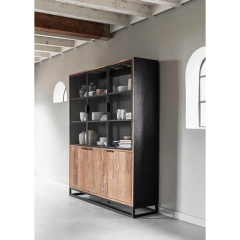 reclaimed teak glazed display cabinet with cupboards