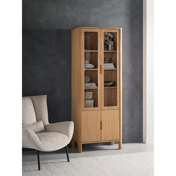 reclaimed teak glazed display cabinet with 2 x doors to the top section and cupboards to the base
