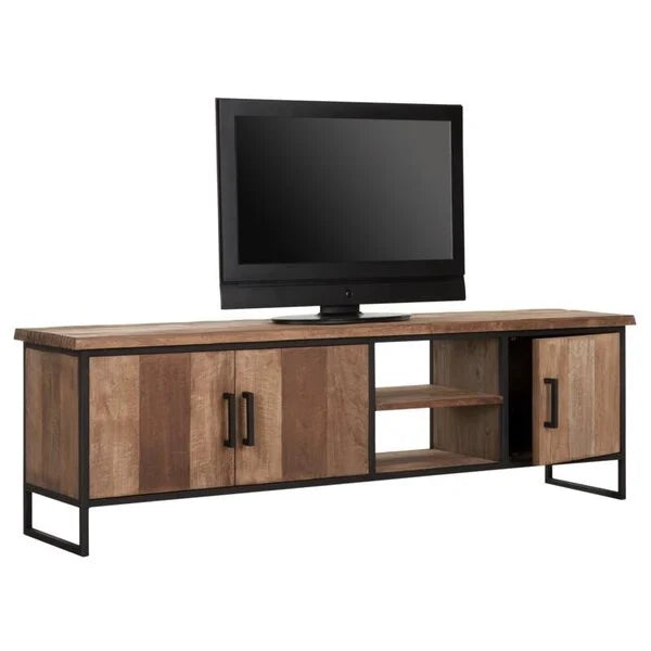 Reclaimed Teak TV cabinet with 3 doors and an open niche for AV equipment