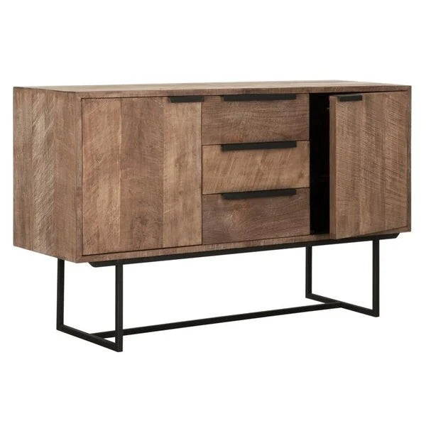 Reclaimed teak 2 door 3 drawer sideboard on a black metal stand
