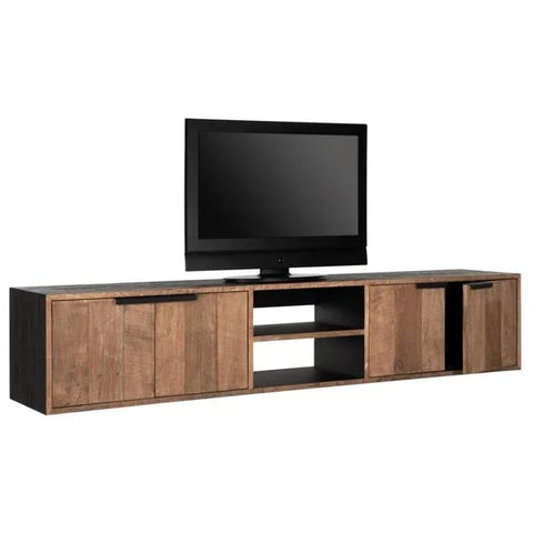 Large reclaimed teak wall hanging tv cabinet with an pen niche for AV equipment and 4 x doors