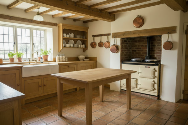 Farmhouse dining table in sussex farmhouse kitchen