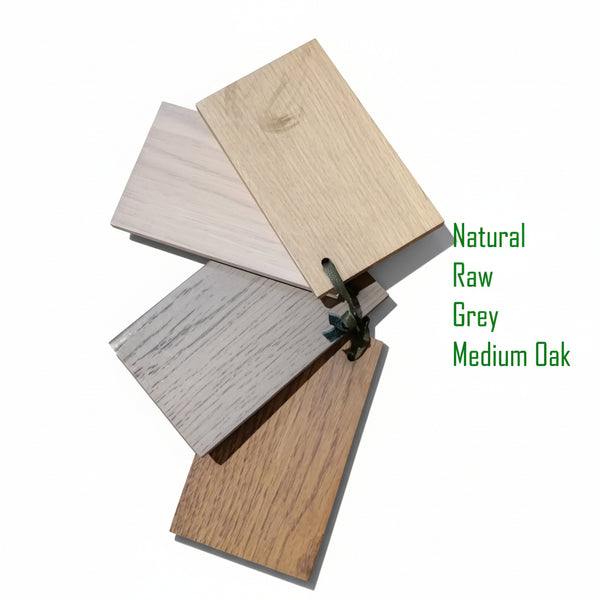 a selection of oak colour samples for the terra extending oak dining table