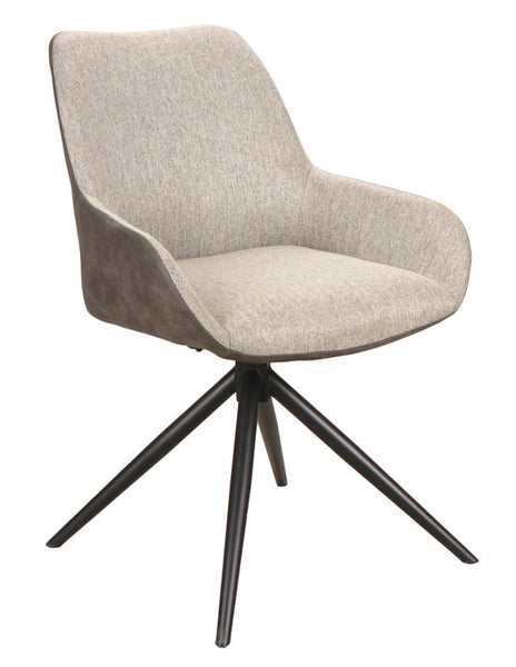 Contemporary upholstered dining chair with black metal splayed legs