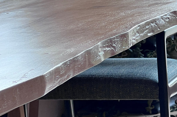 Waney live edge oak table top close up