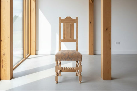 17th Century handmade oak side chair upholstered seat in an oak framed