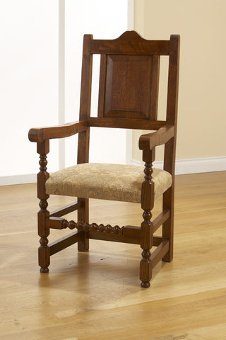 17th Century handmade oak carver upholstered seat