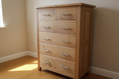 2 over 4 handmade oak chest of drawers