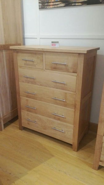 2 over 4 handmade oak chest of drawers angle view