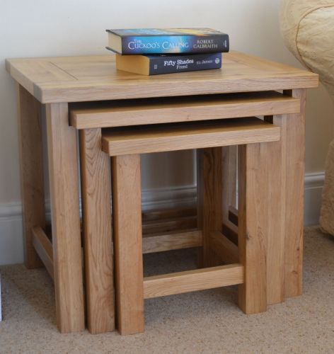 Nest of 3 x solid oak tables