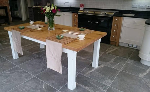 Boarded Oak Refectory Dining Table With Painted Base