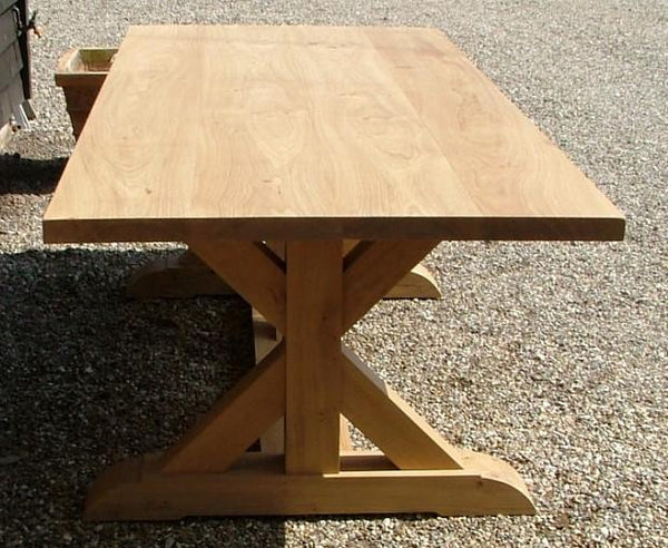 Cross braced oak dining table end